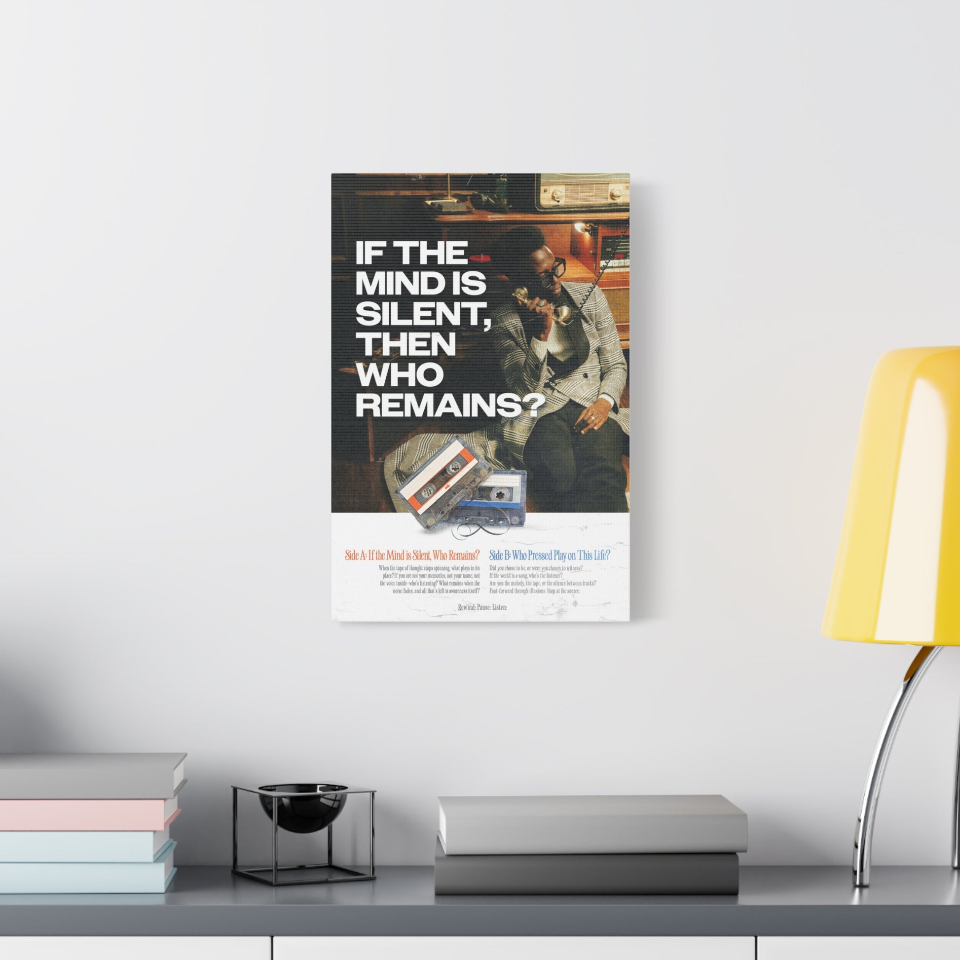 Retro-Inspired Spiritual Art Print – “If the Mind is Silent, Then Who Remains?” | Vintage Tape Aesthetic Wall Poster
