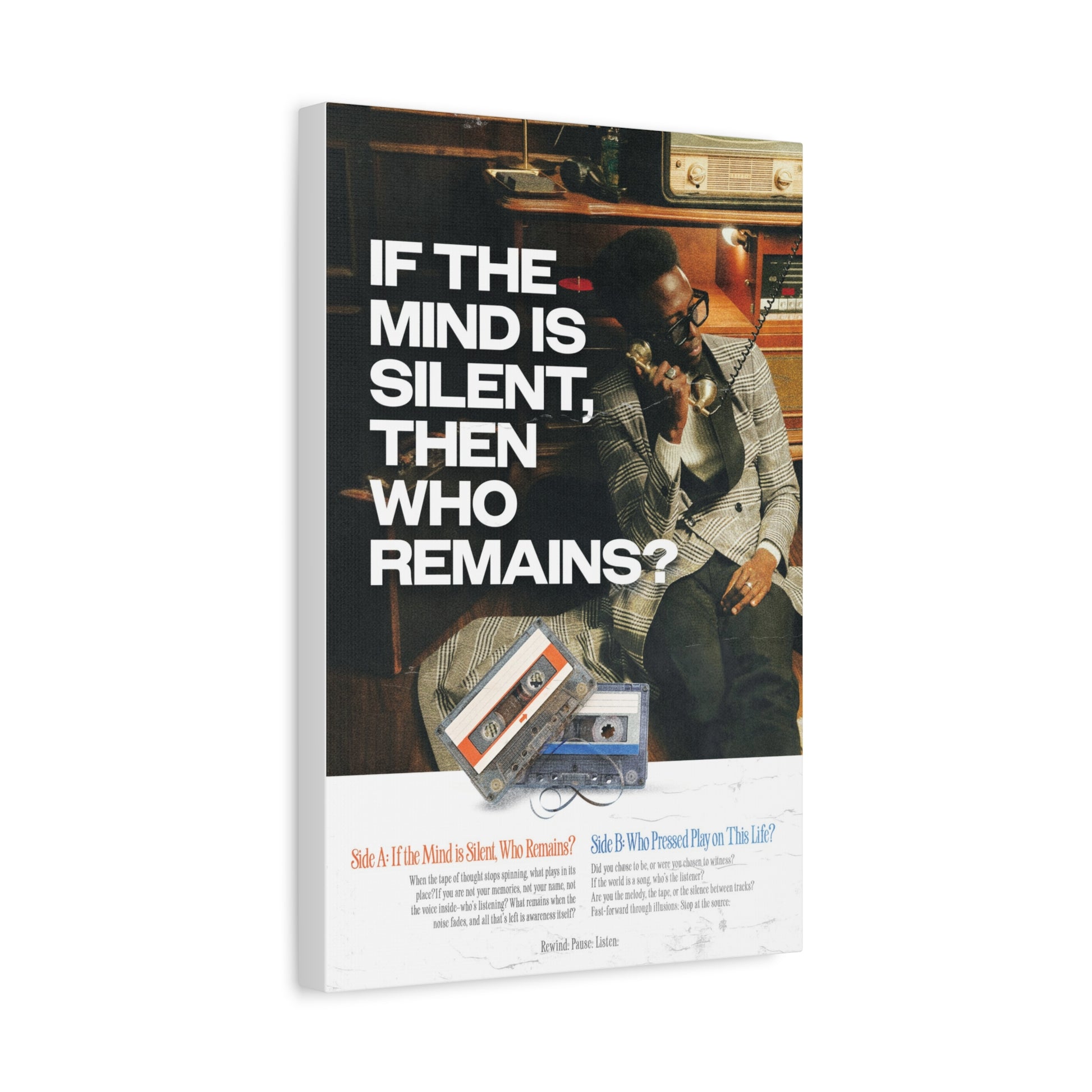 Retro-Inspired Spiritual Art Print – “If the Mind is Silent, Then Who Remains?” | Vintage Tape Aesthetic Wall Poster