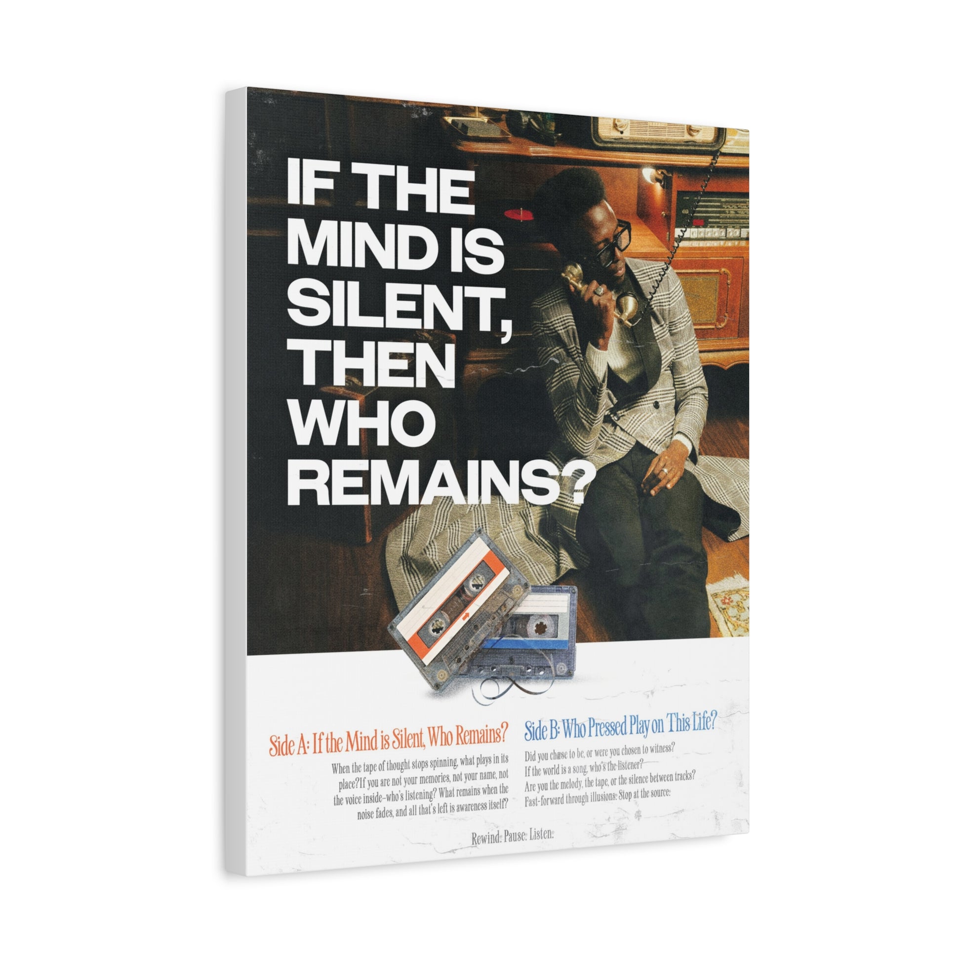 Retro-Inspired Spiritual Art Print – “If the Mind is Silent, Then Who Remains?” | Vintage Tape Aesthetic Wall Poster